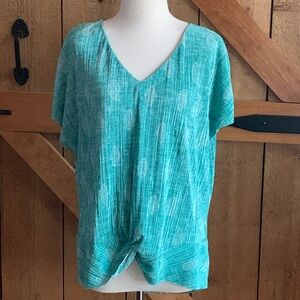 Dana Buchman Textured Twist Front Hi Lo Pullover Green Top Size XL
